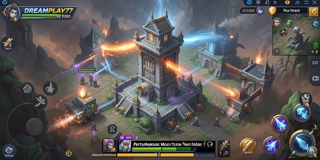 Tampilan menara dan serangan dalam DREAMPLAY77 yang memukau.
