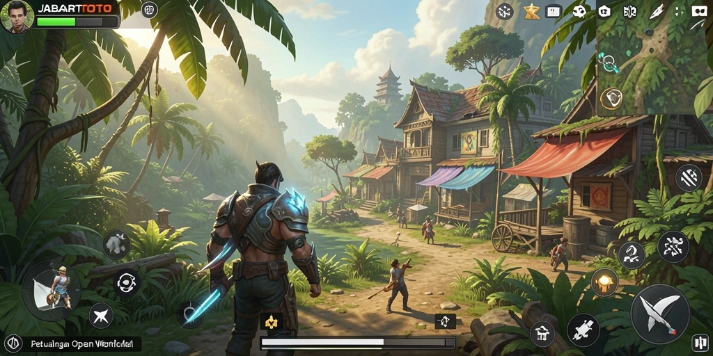 Screenshot gameplay JABARTOTO yang menunjukkan dunia terbuka yang luas.