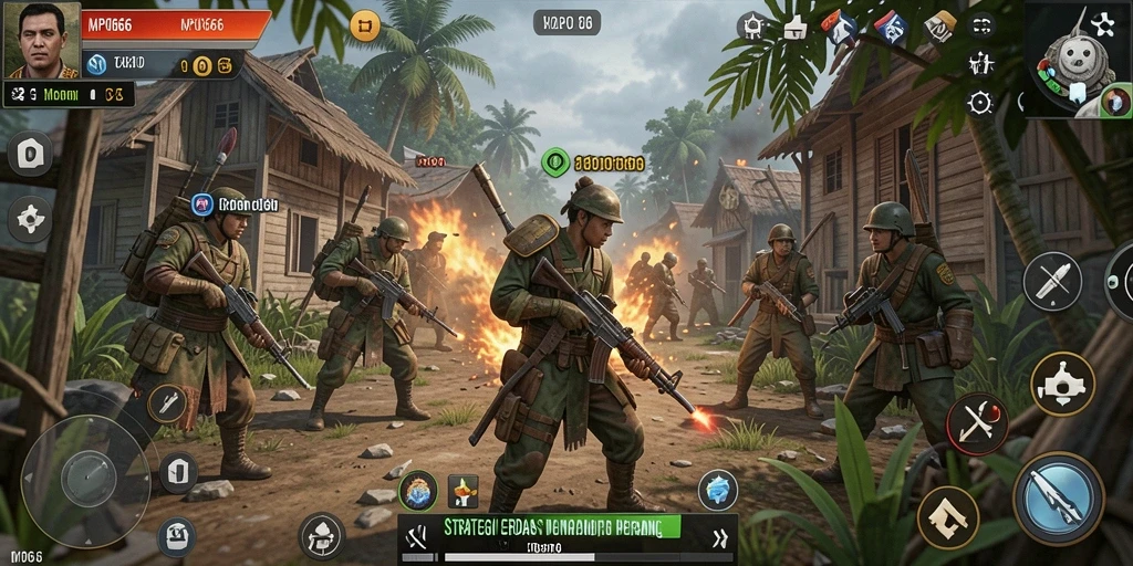 Screenshot MPO666 menampilkan pertempuran strategi yang intens.
