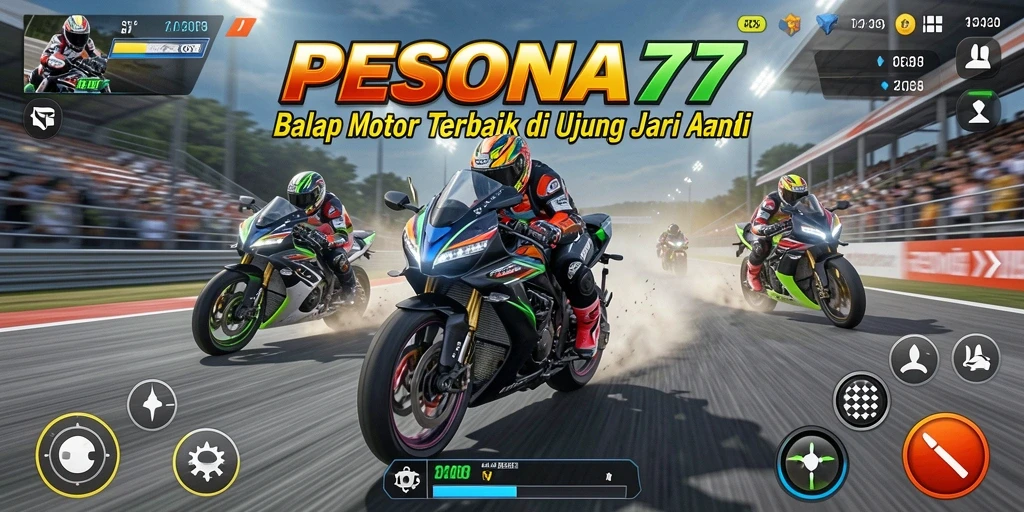 Gameplay PESONA77 dengan lintasan balap yang menantang dan motor kustom.
