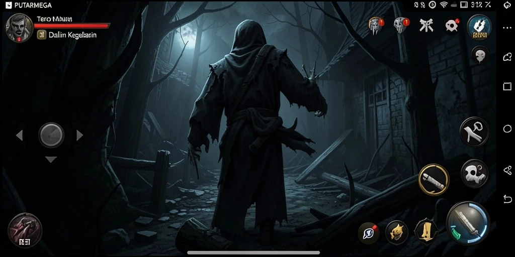Screenshot PUTARMEGA menampilkan karakter di tengah lokasi menyeramkan.