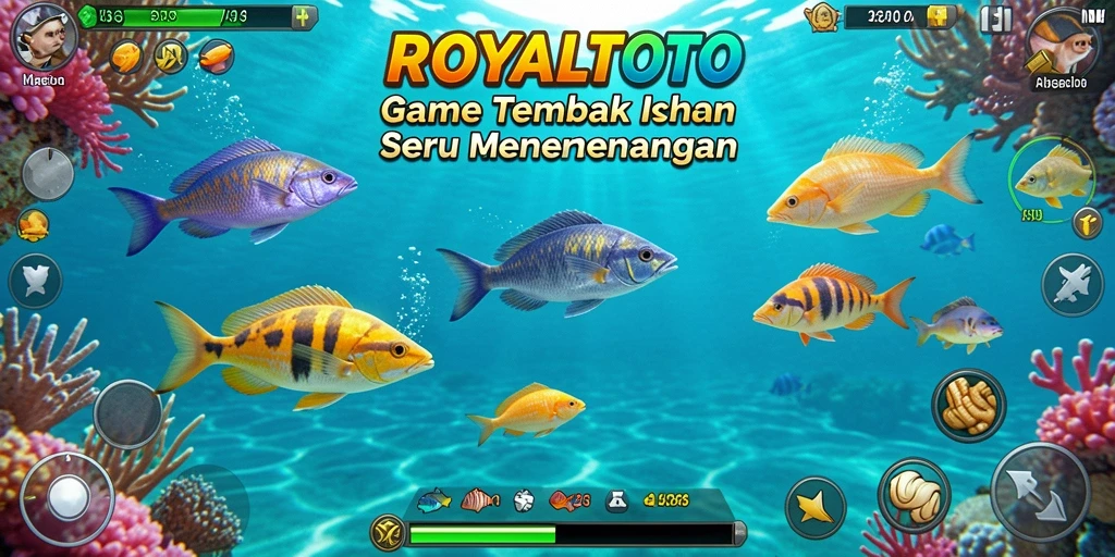 Screenshot utama ROYALTOTO menunjukkan gameplay Tembak Ikan yang seru.