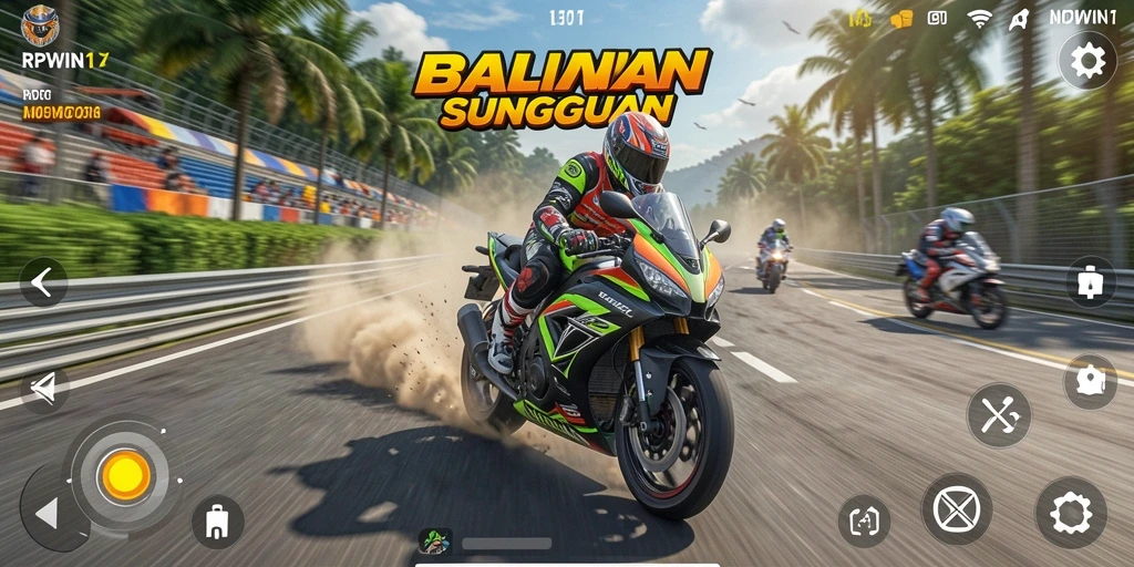 Screenshot gameplay RPWIN1 menampilkan aksi balapan yang mendebarkan.