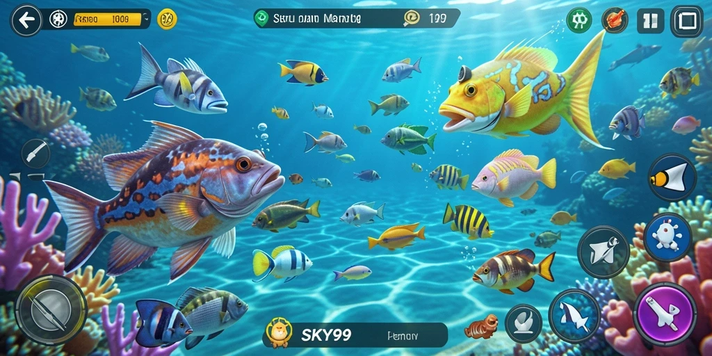 Tampilan menarik dari gameplay Tembak Ikan di SKY99.